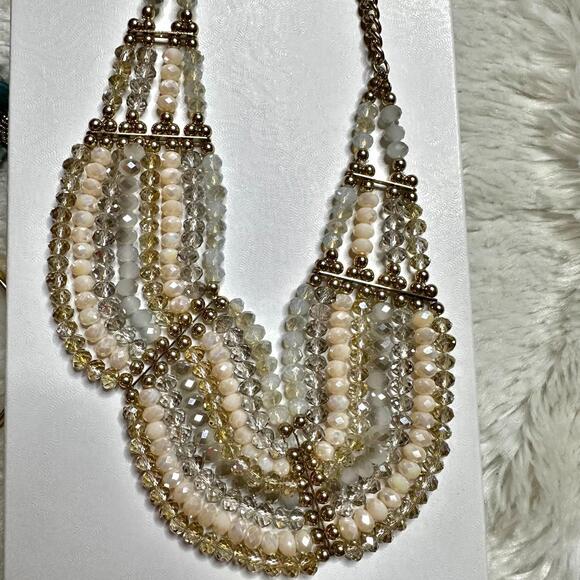 Multicolor Beaded Bib Necklace Glam Adjustable 10" Statement Piece - Picture 5 of 6